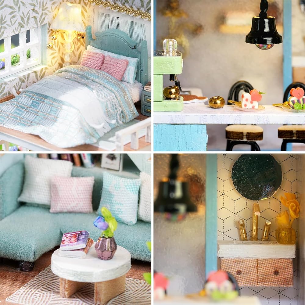 Spilay DIY Miniature Dollhouse Kit with LED, 1:24 Scale Wooden Furniture Craft Toy for Adults and Teens