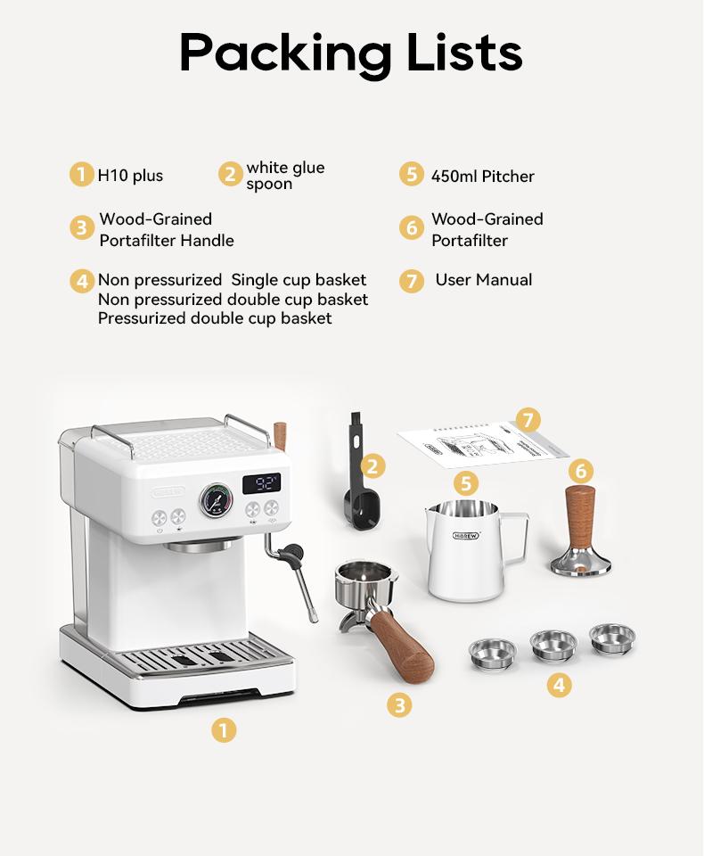 HiBREW H10 Plus Espresso Coffee Machine, 20Bar Semi-Automatic Coffee Maker, Fast Heating, Temperature Control, Steam Frother for Cappuccino Latte