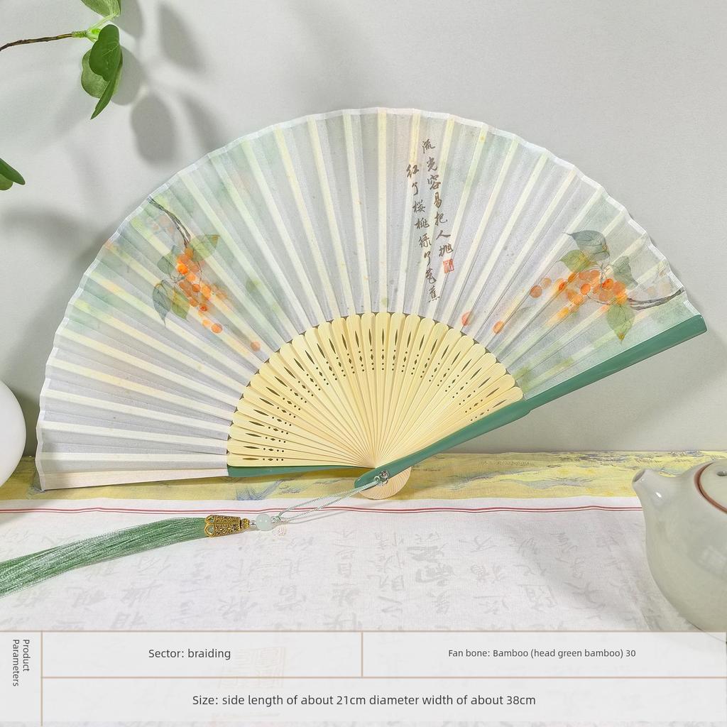 Antique Fan Folding Fan Chinese Style Han Costume Cheongsam Fan New Chinese Summer Female Fan Portable Small Folding Fan Fresh
