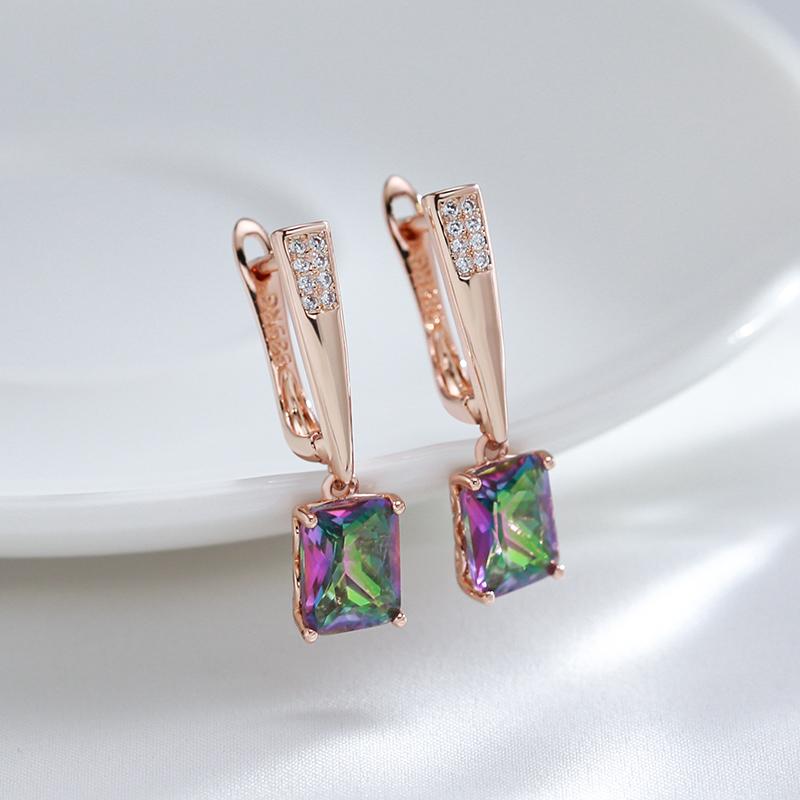 Rose Gold Color Drop Earrings For Women Unusual Square Colourful Natural Zircon Accessories Daily Fine Jewelry