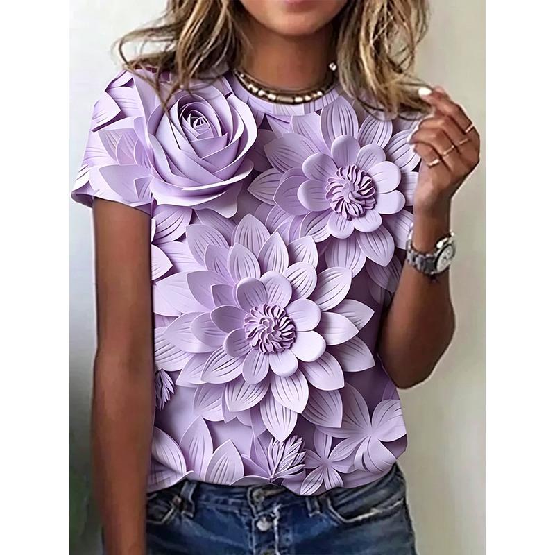 Camiseta de moda de verano para mujer, camiseta con estampado Floral 3d, Tops de talla grande, ropa para mujer, Top femenino de uso diario, camiseta de manga corta para mujer