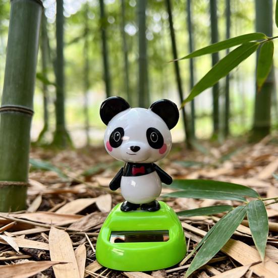 Car Ornament Solar-Powered Panda Dashboard Nodding Toy Car Interior Decoration with Swing Head Cute Car Dashboard Accessory Fun Gift for Car Lovers