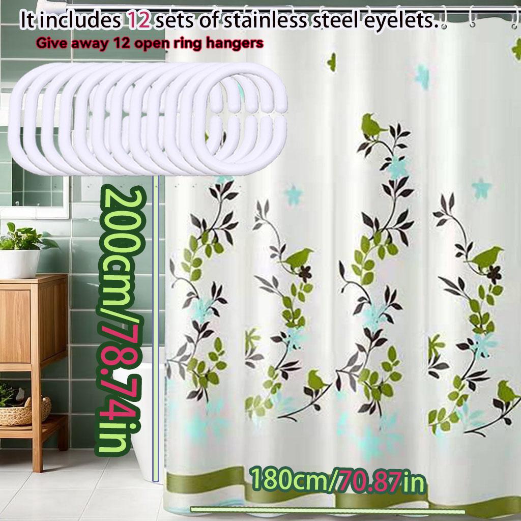 Green Bird Perch Printed Shower Curtain Bathroom Dry and Wet Separation Partition Curtain Privacy and Waterproof PEVA Material