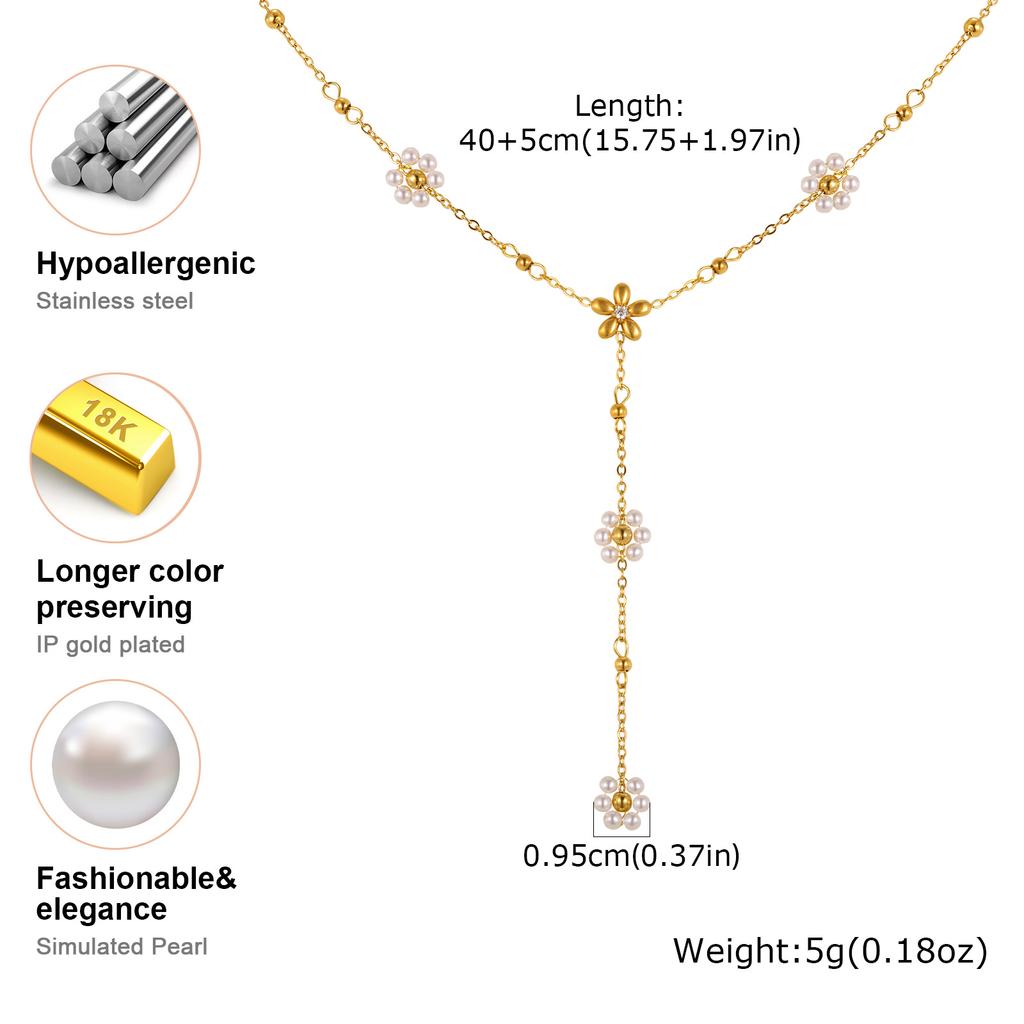 Chic Flower Y Shape Necklace for Women Stainless Steel Link Chain Y-shaped Necklaces Flower Accessories Gift