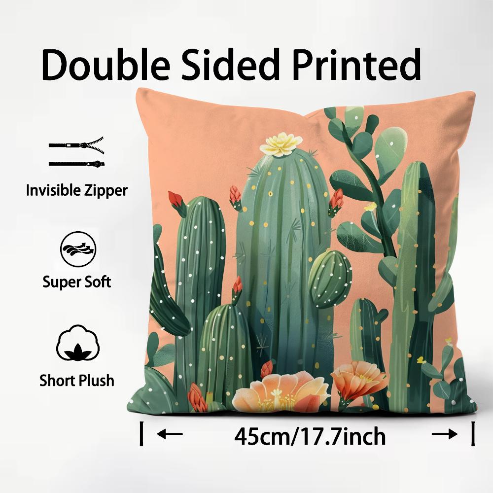 Cactus Fashion Cushion Cover Plush Fabric Soft DoubleSided Printed Sofa Warm Winter Home Child Gift Pillow Case