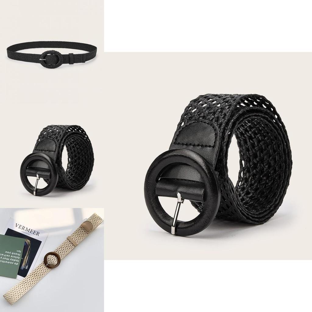 Bohemian Woven Cotton Linen Belt With Round Buckle For Women Summer Dress Accessories