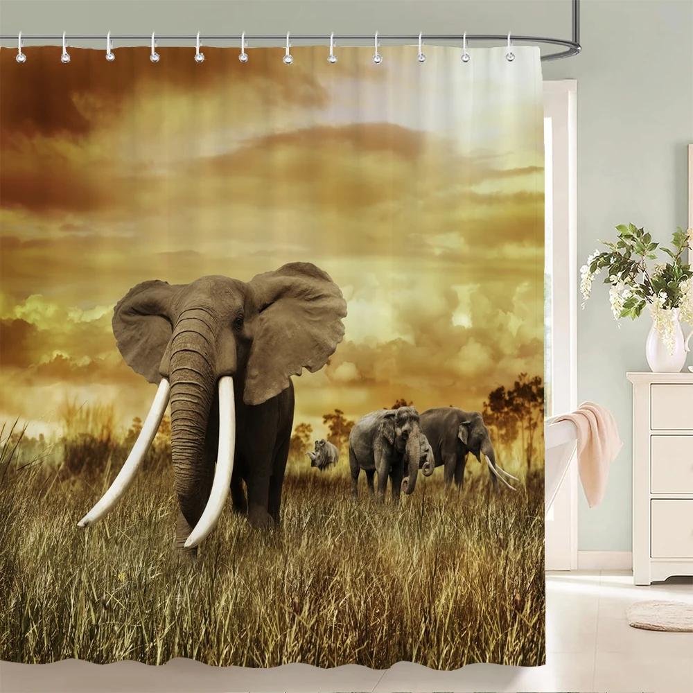 Pferd Elefant Duschvorhang 3D-Druck wasserdicht Polyester Tiere Badezimmer Vorhänge 180 * 200 cm Dekoration mit Haken Vorhang