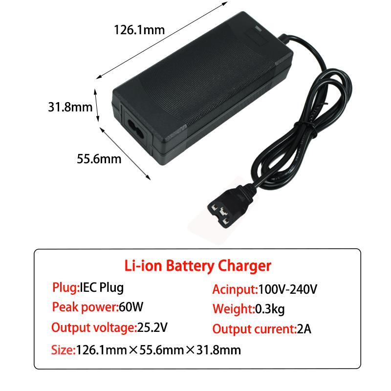 25.2V 2A Li-ion charger for 6S 21.6V 22.2V 2A DC Polymer lithium battery Pack Charger High quality DC5.5*2.1MM Plug 100-240V