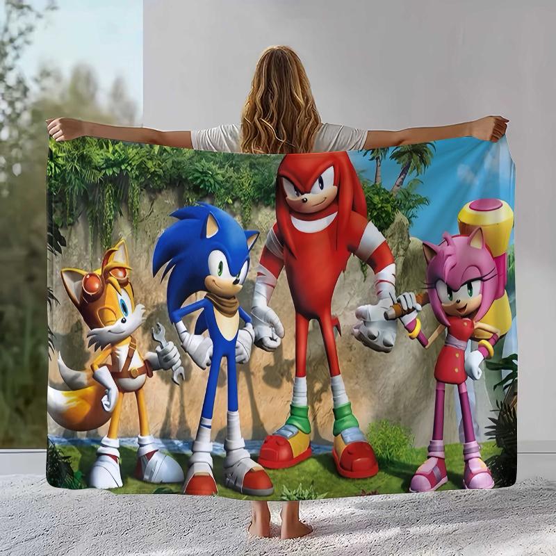 

Ретро Мультяшное Игровое Фланелевое Одеяло S-Sonic, Ультра Мягкое Теплое Плюшевое Покрывало для Дома, Спальни, Кровати, Дивана, Походного Пикника, Подарок 75x90cm