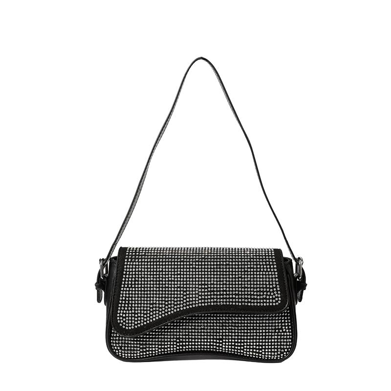 

Women PU Rhinestones Shoulder Bag Large Capacity Stylish Crossbody Bag Adjustable Strap Fashion Underarm Bag Chic Hobo Bag белый