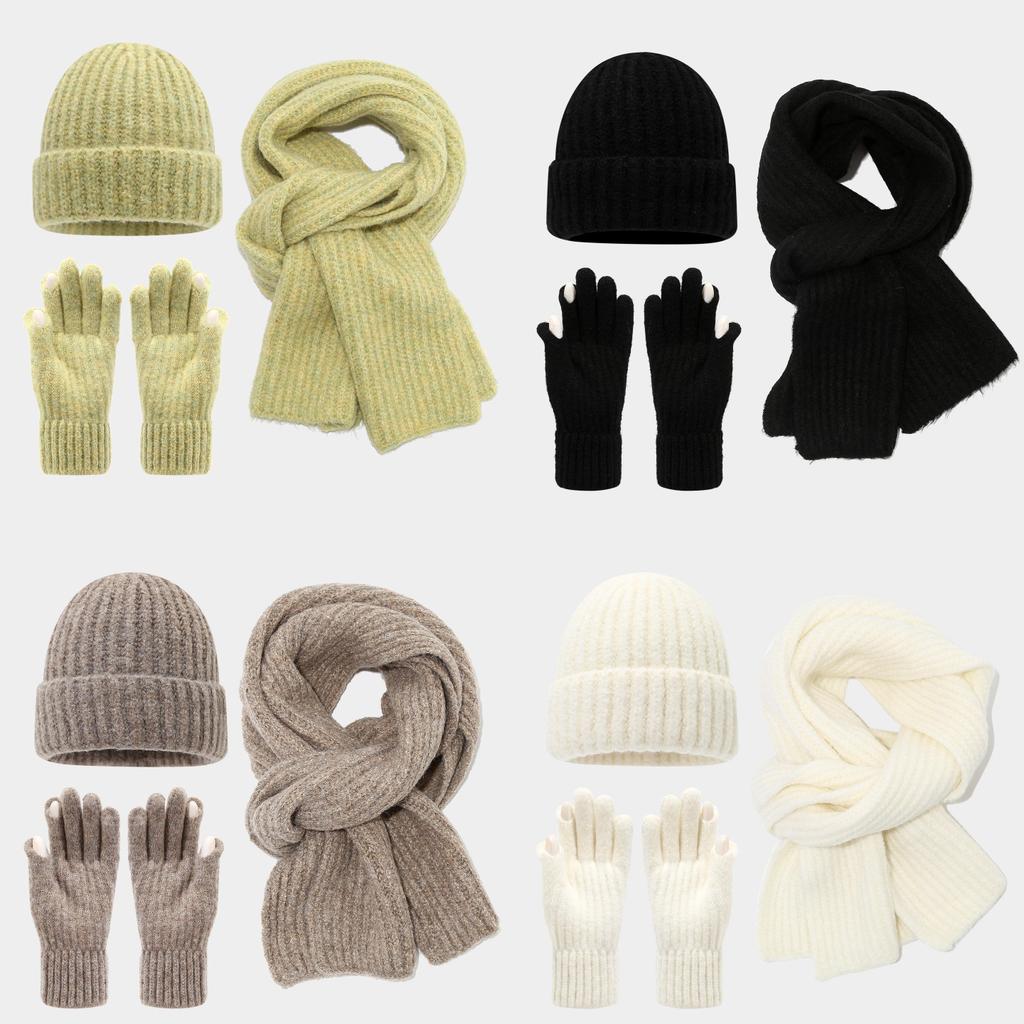 Acryl-Touchscreen-Handschuhe Mützen-Schal-Set Für Winterwärme Und Lässige Mode