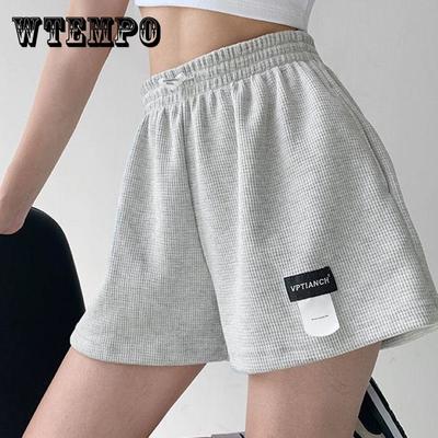 Shorts de Sport Étiquetage Rue Lettre Femme Taille Haute Cordon de Serrage Fin Jambe Large Pantalon Court Ample Décontracté Pantalon Trois-Points Short de Course pour Fille