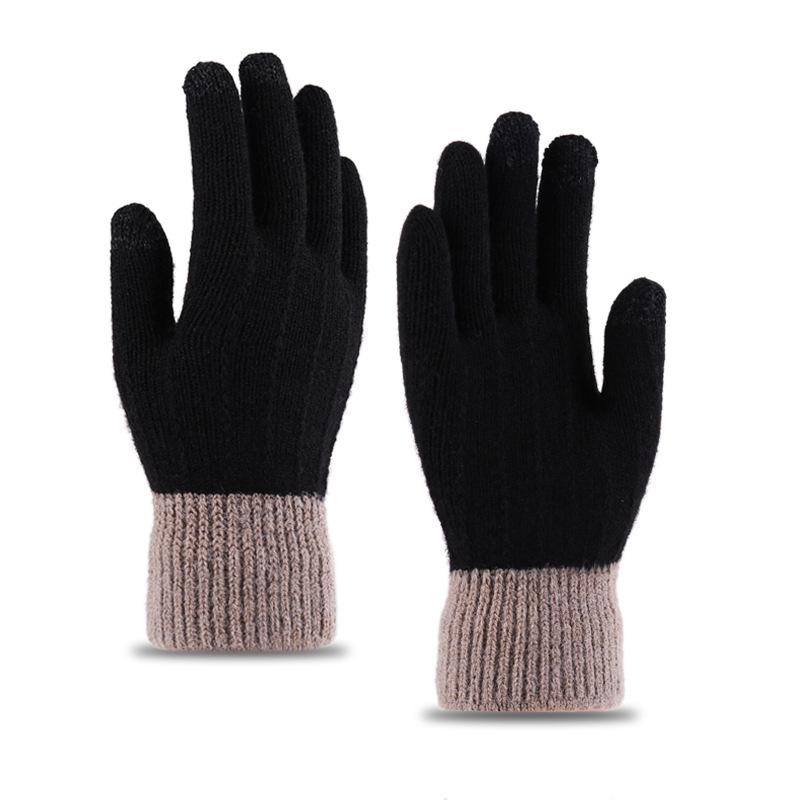 

Вязаные перчатки зимние для верховой езды флисовые утолщенные теплые и холодостойкие перчатки с пальцами теплые перчатки чёрный