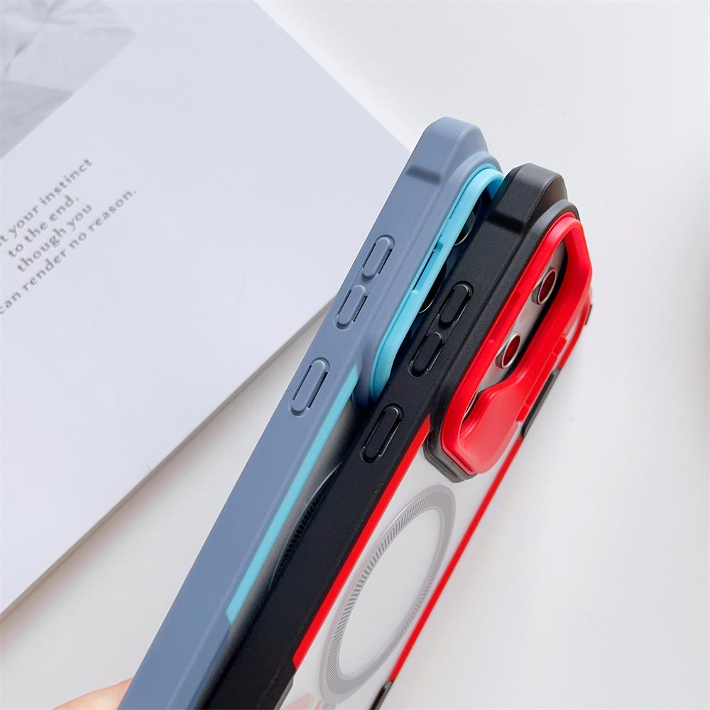 Contrast Color Armor Magnetic Lens Holder Stand Case For Samsung Galaxy S25 Edge S24 Ultra Plus For Magsafe Transparent Cover