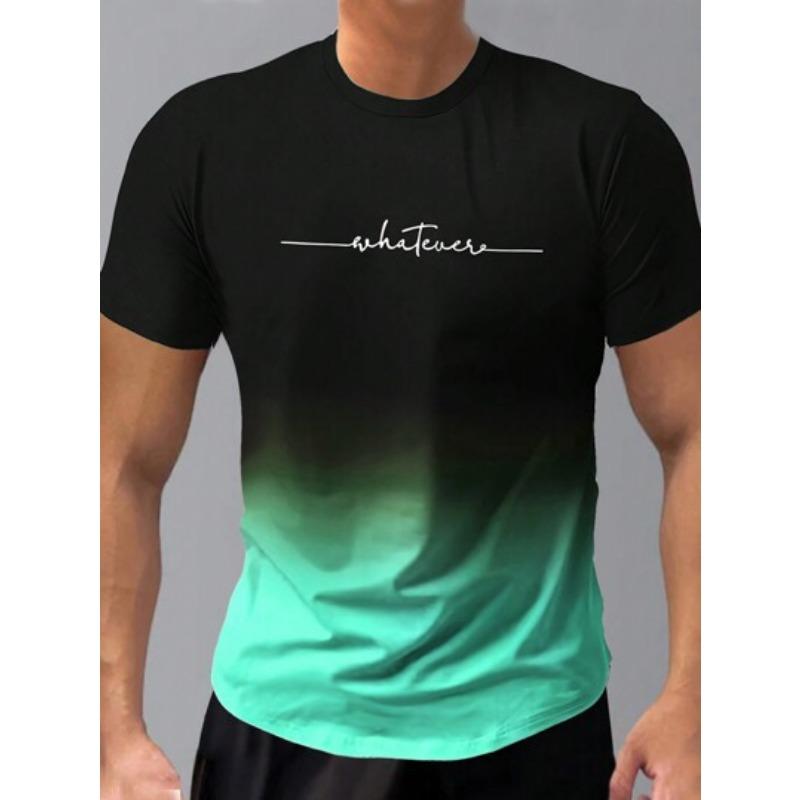 Summer Round Neck 3D Gradient Letters Print Top Fashionable Casual Short Sleeved Men's T-shirts