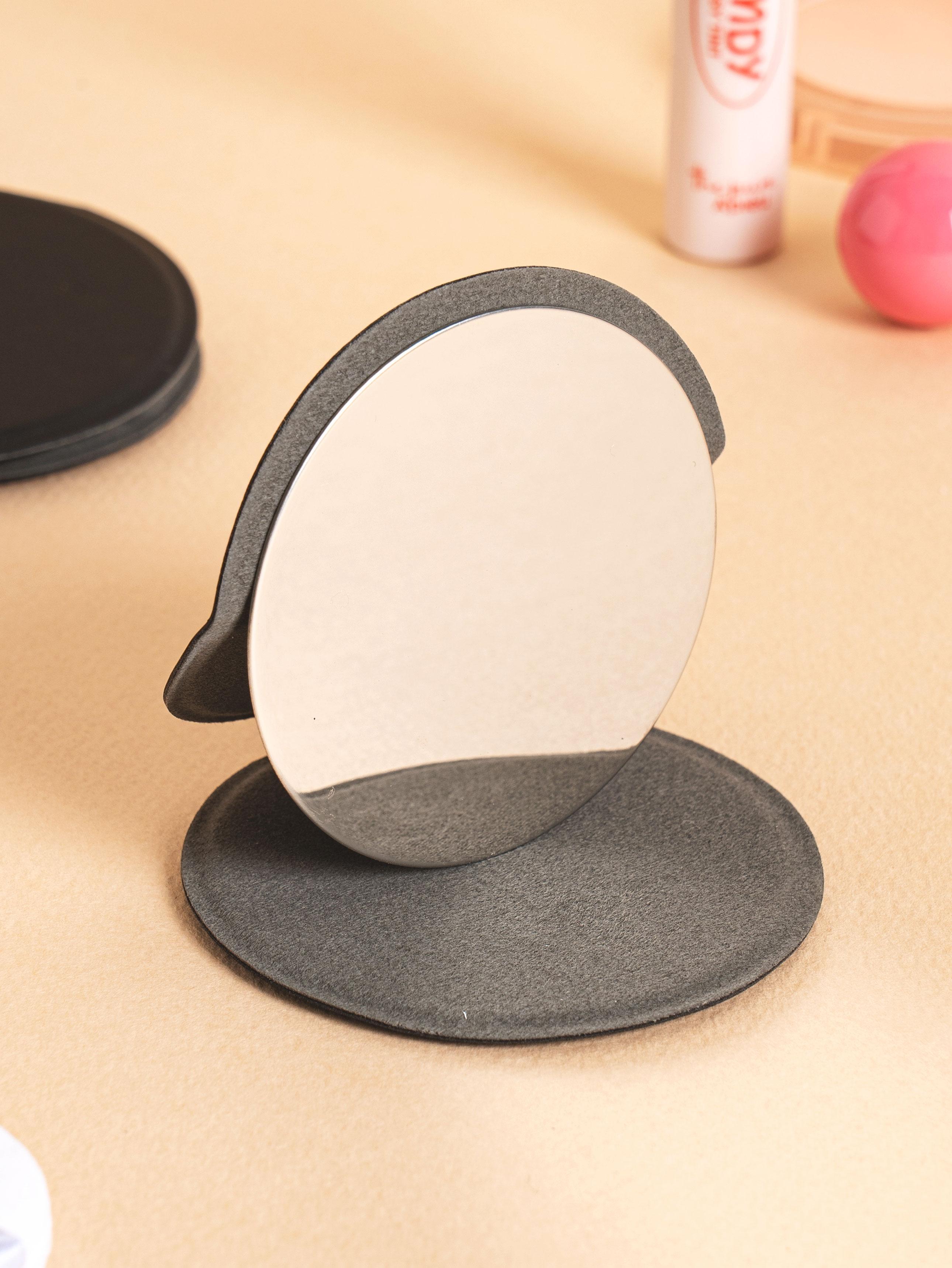 Black Cover Small Round Stand Mirror 1ea