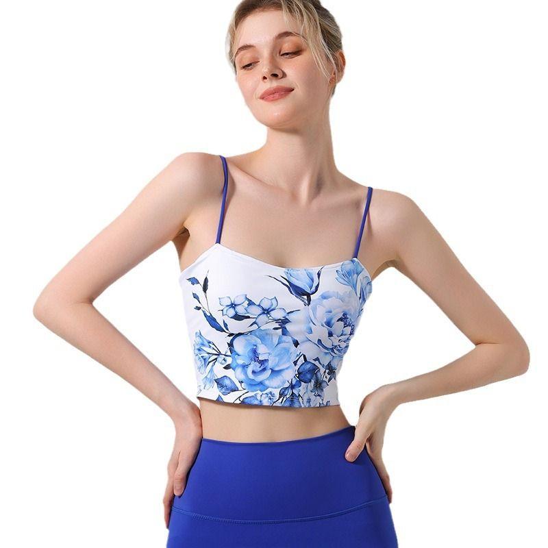 Export National Style Retro Print Sling Vest Push-up Quick-Drying Slim Fit Yoga Pilates Slim Looking Short Top Suit