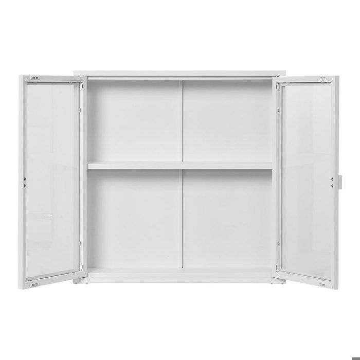 Vitrine murale - EBUY24 - KUBIX - 80x18x80 cm - Verre et métal blanc - 2 portes