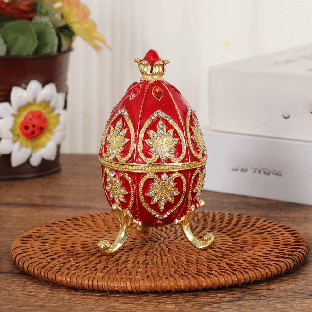 Retro Egg Shape Jewelry Storage Box Zinc Zinc Zinc Alloy Jewelry Organizer Easter Egg Ornament  Craft