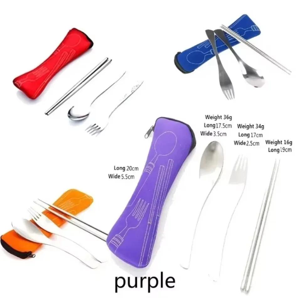 3 Pcs/Set Stainless Steel Cutlery Set Storage Box Stainless Steel Outdoor Silverware Fork Spoon Chopsticks Kitchen Tools New