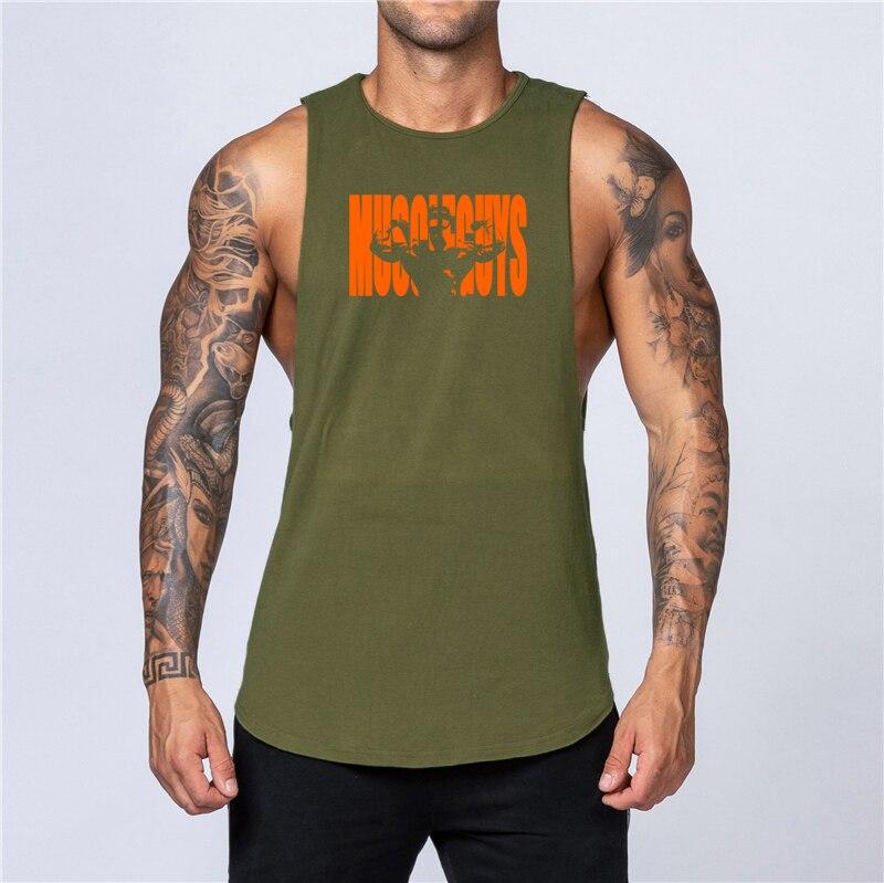 Muscleguys New Sports Tank Top Men's Breathable Cotton Sleeveless Singlet Running Training Loose Elastic Leisure Fitness T-shirt
