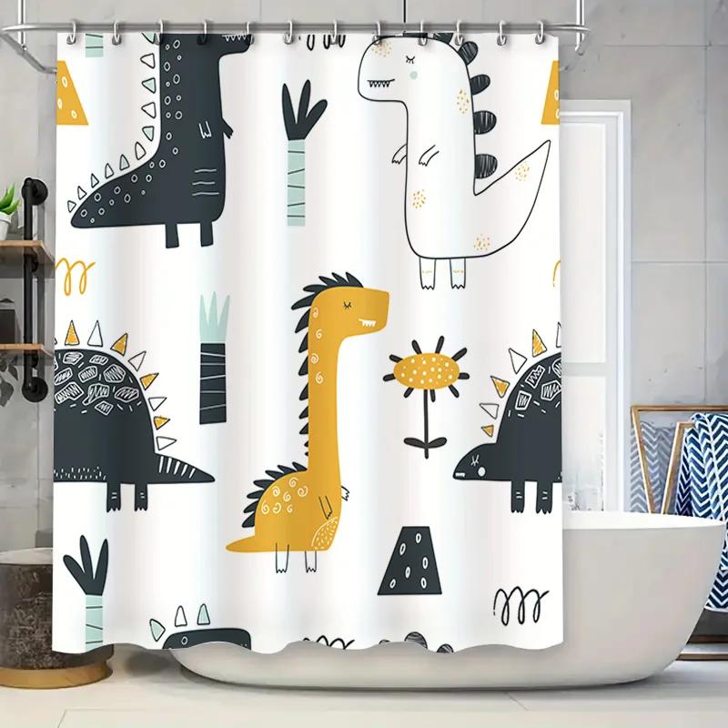 

Brightly Colored Kids Bathroom Decor Shower Curtain With Dinosaur Print For Toddlers Bath W60H190(CM)-1 Pcs