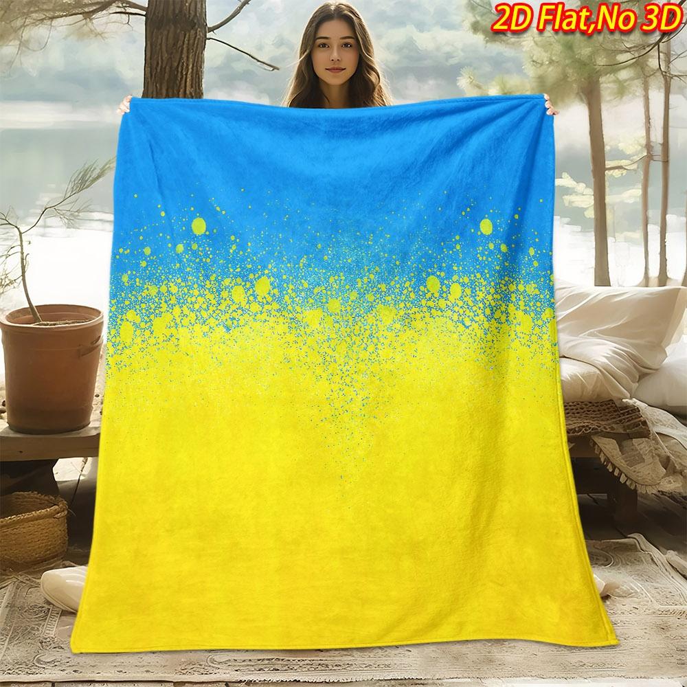 1pc 2D Flat Printing Spring & Summer New Arrival Blue-Yellow Gradient Ink Splatter Style Digital Print Blanket, All Seasons, Casual Blanket, 100% Poly
