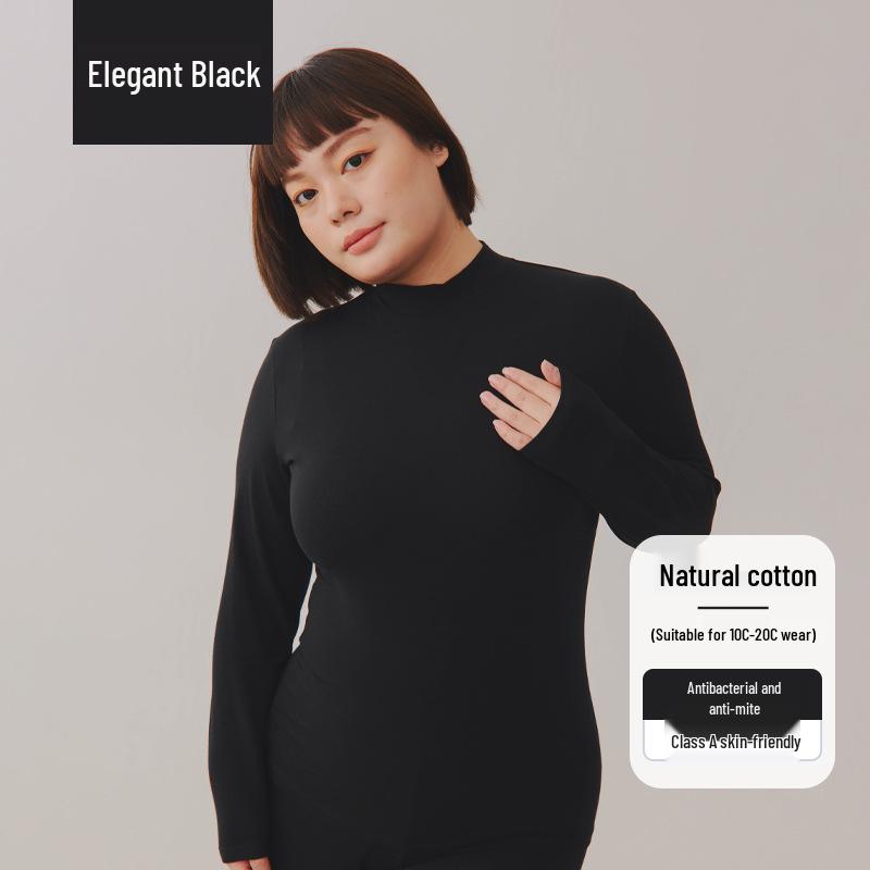 Women's Pure Cotton Antibacterial Slim Wool Sweater - Medium Collar, Brushed Inner Layer, Base Top for Autumn.