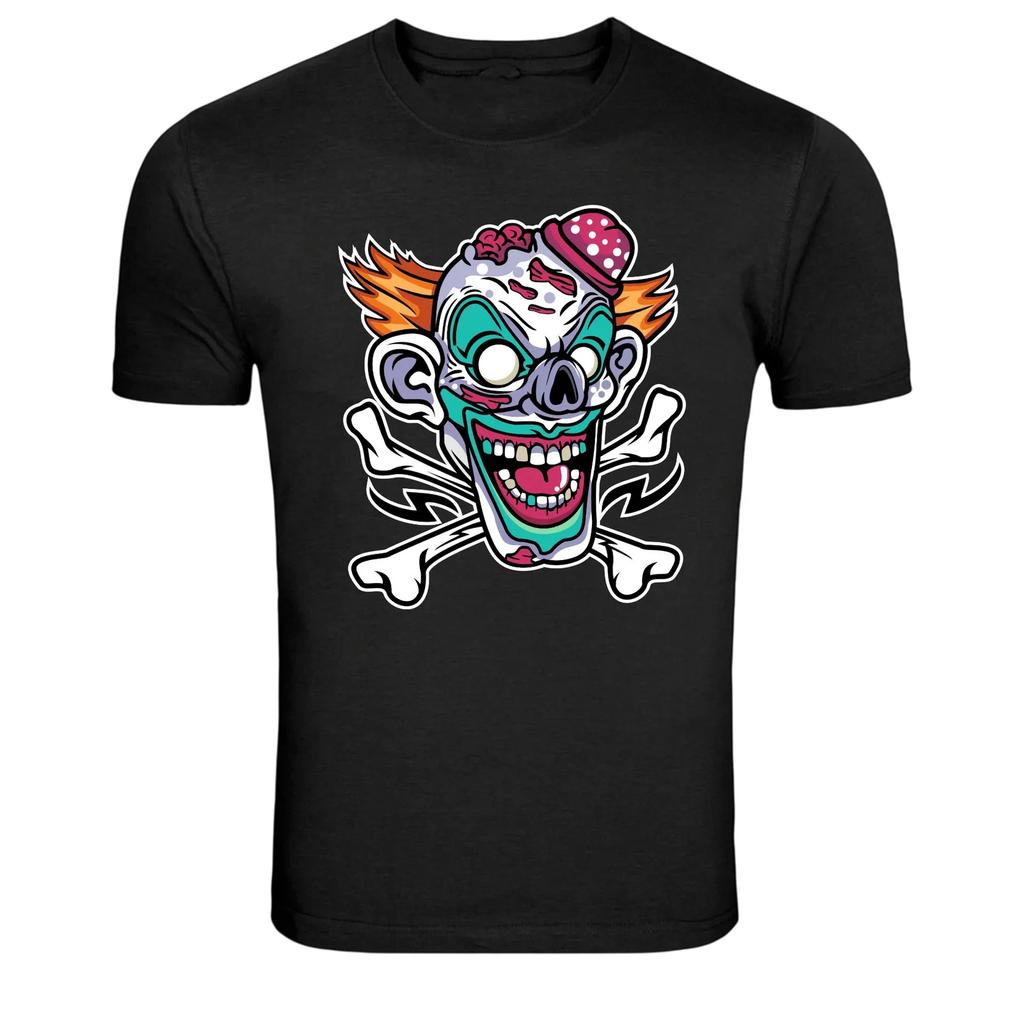Böser Clown Totenkopf mit gekreuzten Knochen Horror Joker Stil Grafik T-Shirt