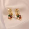 1 Pair Fashion Colorful Four-leaf Clover Zirconia with Imitation Pearls Dangle Earrings for Women Golden Earring Jewelry Wedding Party Accessories