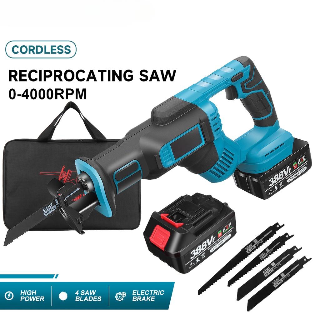 4000RPM Cordless Electric Reciprocating Saw Variable Speed Metal Wood Cutting Saw 4Pcs Saw Blades for 18V Battery