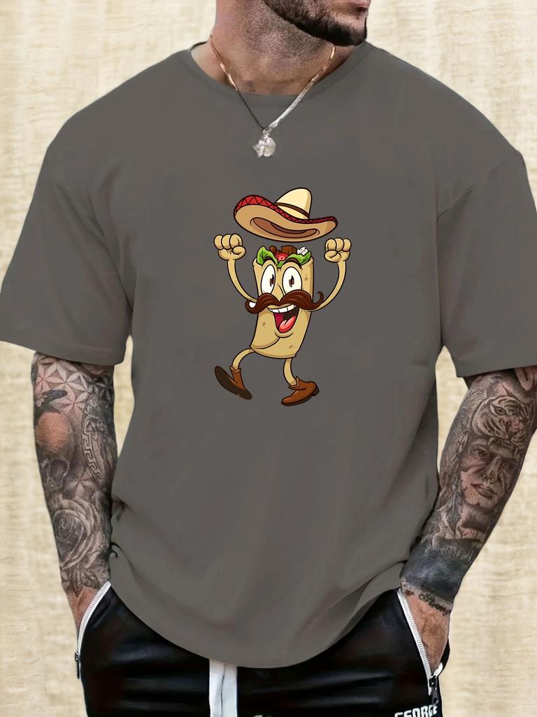 Pánské letní tričko s grafickým potiskem tacos, krátký rukáv, pro každodenní nošení, s potiskem tančícího tacos