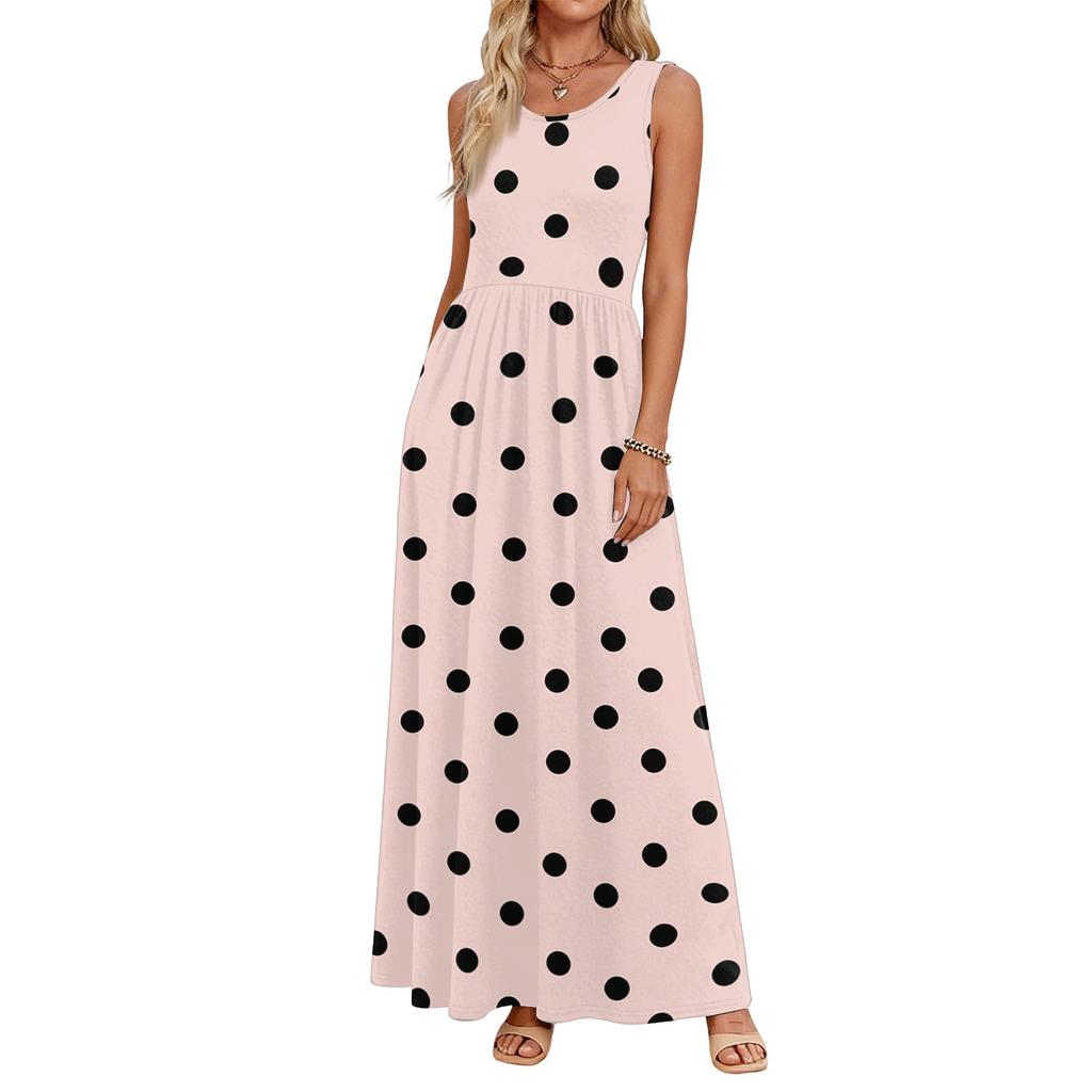 Women's Polka Dot Summer Dress, Casual Flowy Beach Sundress with Pockets, Lightweight Vacation Outfit