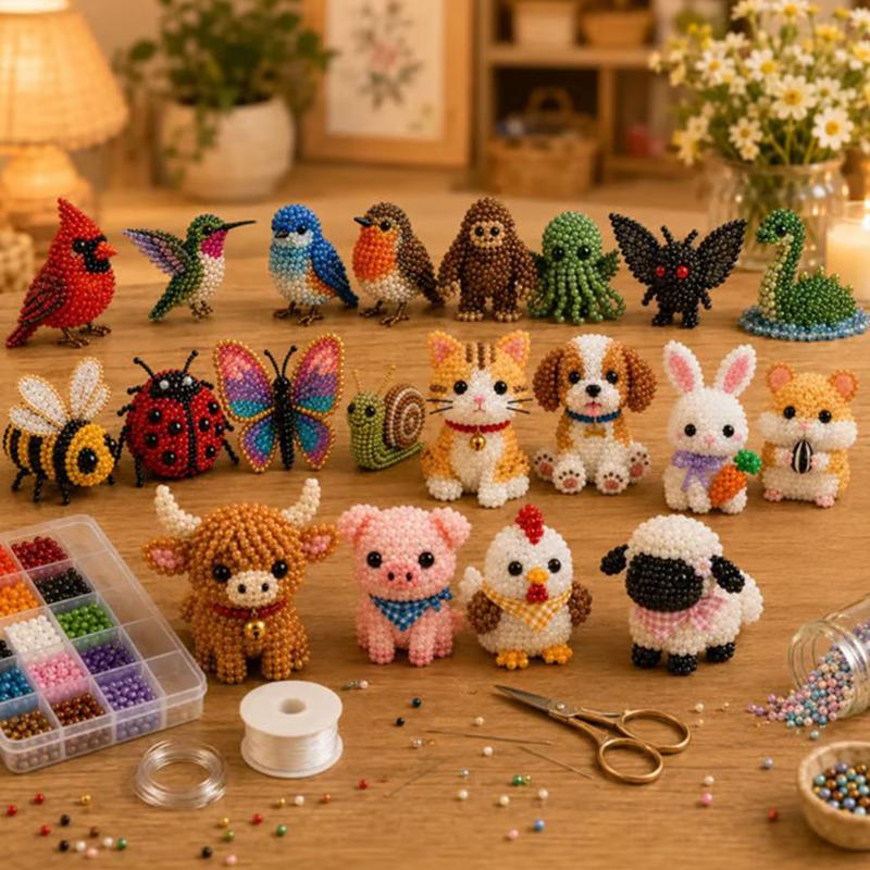 Kit Artigianale Animale con Perline 3D Nessuna Esperienza Richiesta Set di Perline Animali Fai-da-te per Principianti Divertente Hobby per Alleviare lo Stress per Adulti Adolescenti