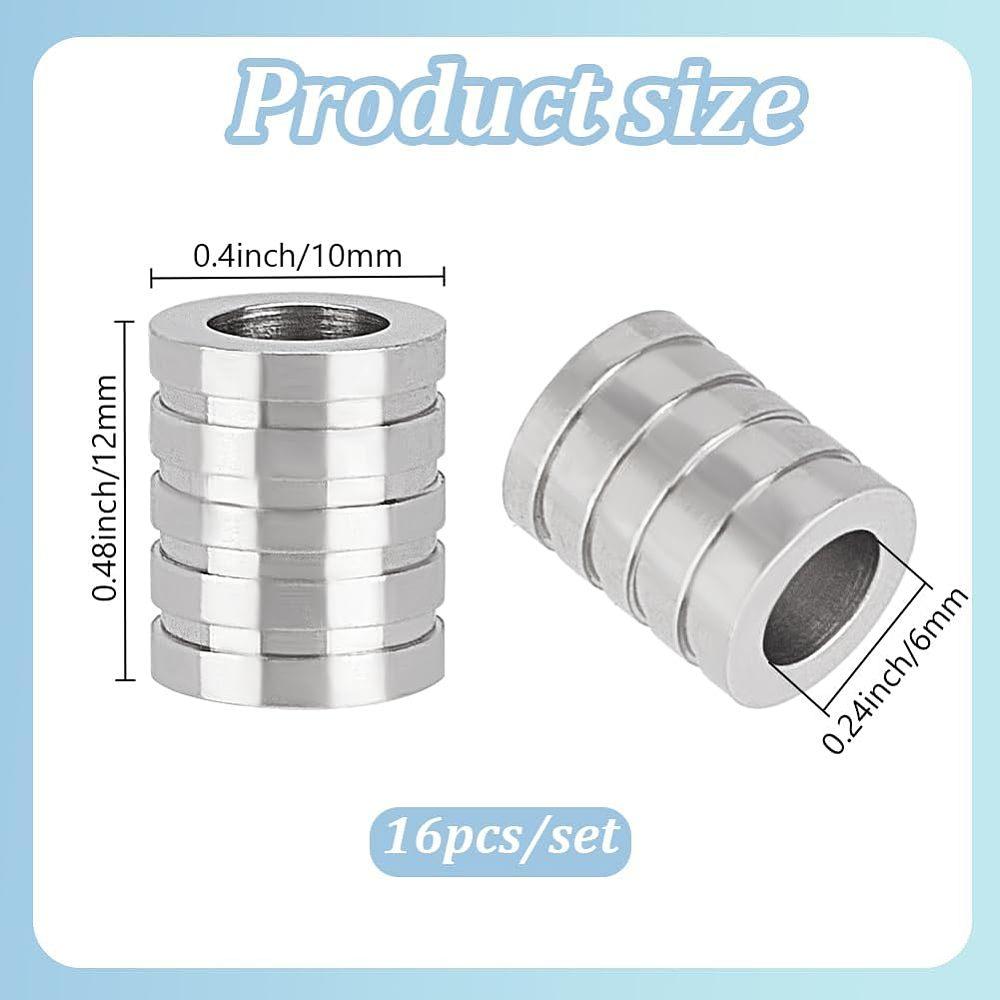 1set 16pcs Stainless Steel Beads Grooved Beads Column Stainless Steel color 12x10mm Hole: 6mm