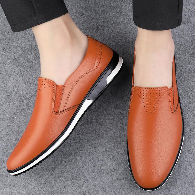 

Men s shoes 2025 summer new men s high-mouth waterproof foot leather shoes fashion British style soft sole breathable casual shoes 45 коричневый