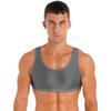 Mens Glossy Vest Cropped Tank Top Sleeveless Design Round Neck Solid Color Swimwear Nightwear Tops
