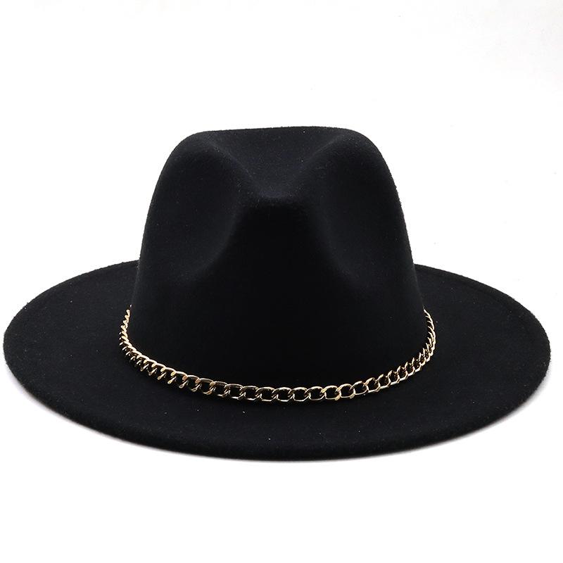 New thin chain accessories European and American autumn and winter solid color woolen top hat European and American fashion jazz hat