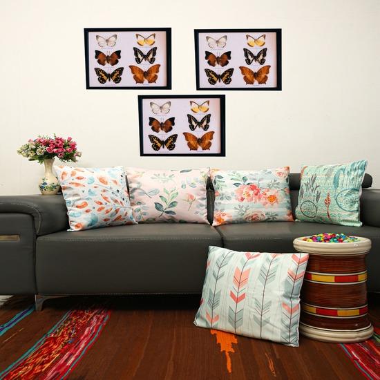 

Butterfly & Floral Cushion Set with Wall Art- Set of 5 12*12 INCH