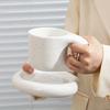 1Set 350ml Ceramic Coffee Chubby Mug Saucer Set Creative Cute Fat Handle Cup with Saucer for Office and Home Room Decor