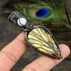 Yellow Dendritic, Moonstone Gemstone Copper Wire Wrap Jewelry Pendant 2.56"