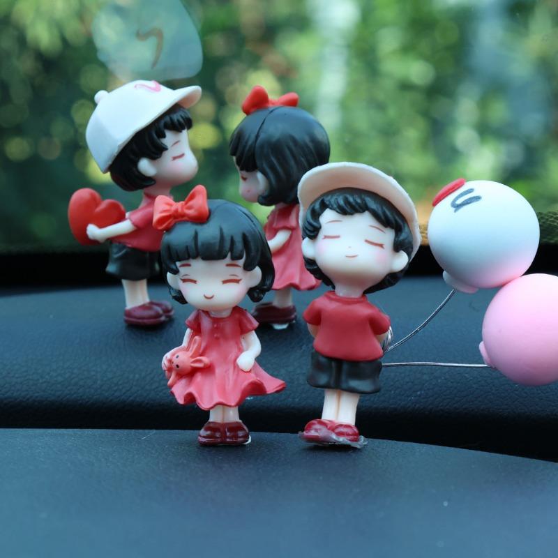 Cartoon Couple Ornaments Car Center Console Dashboard Anime White Hat Red Clothes Couple Kiss Forehead DIY Decorations Ornament