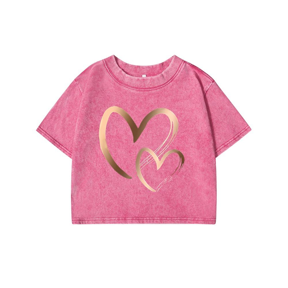 Love Patternprinting Female Washed Short T-Shirt Summer Cool T Shirts Distress Clothes Breathable Midriff-Baring Tops