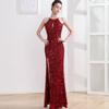 Sequin Slim Fit Evening Dress - Sparkly Long Sleeveless Gown for Banquet & Party, Sexy Bodycon Performance Dress with Slit