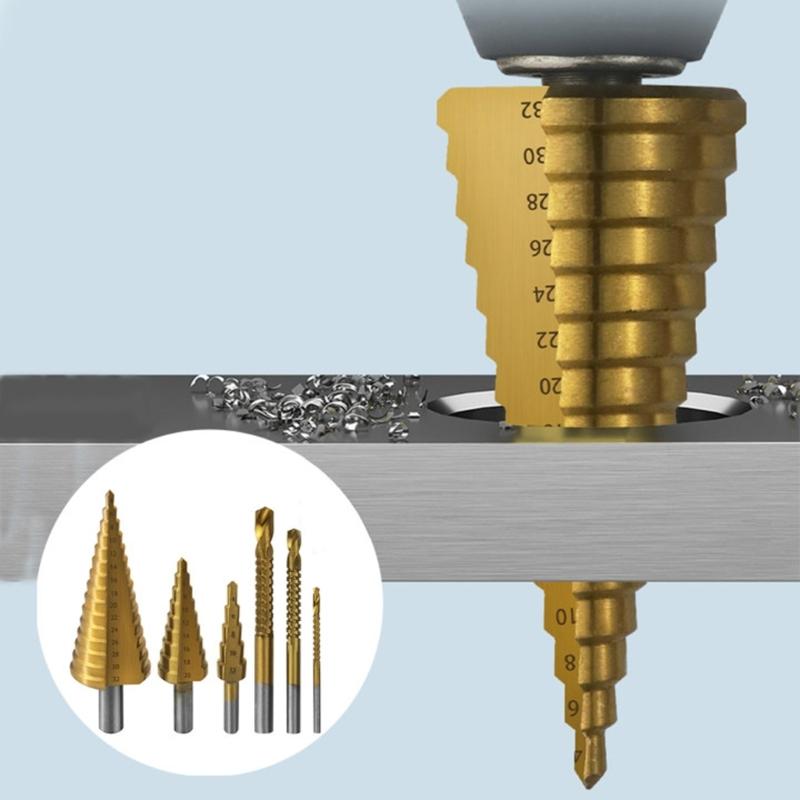 Triangular Shank Step Drill Bits 6Pcs Set High Speed Steel Multiple Material Drilling Woodworking Projects