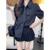 Women's POLO Collar Long Sleeve Loose Fit Bow Decor Blouse Shirt for Daily Office