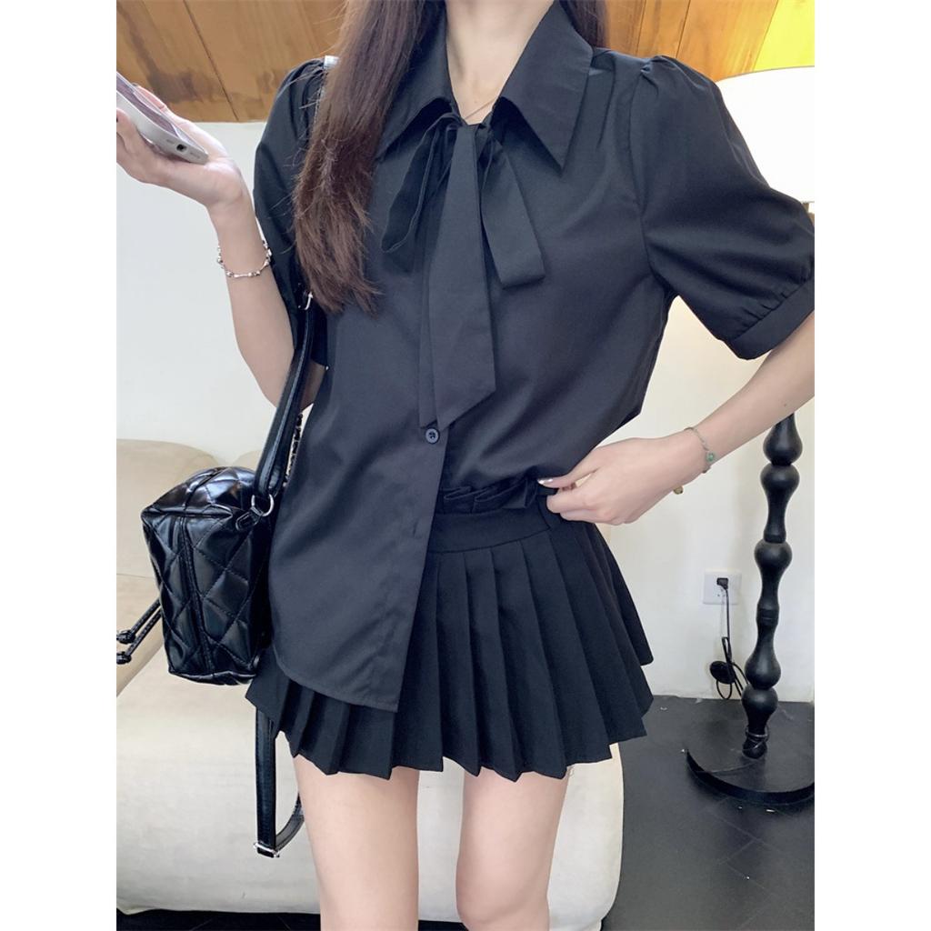Women's POLO Collar Long Sleeve Loose Fit Bow Decor Blouse Shirt for Daily Office