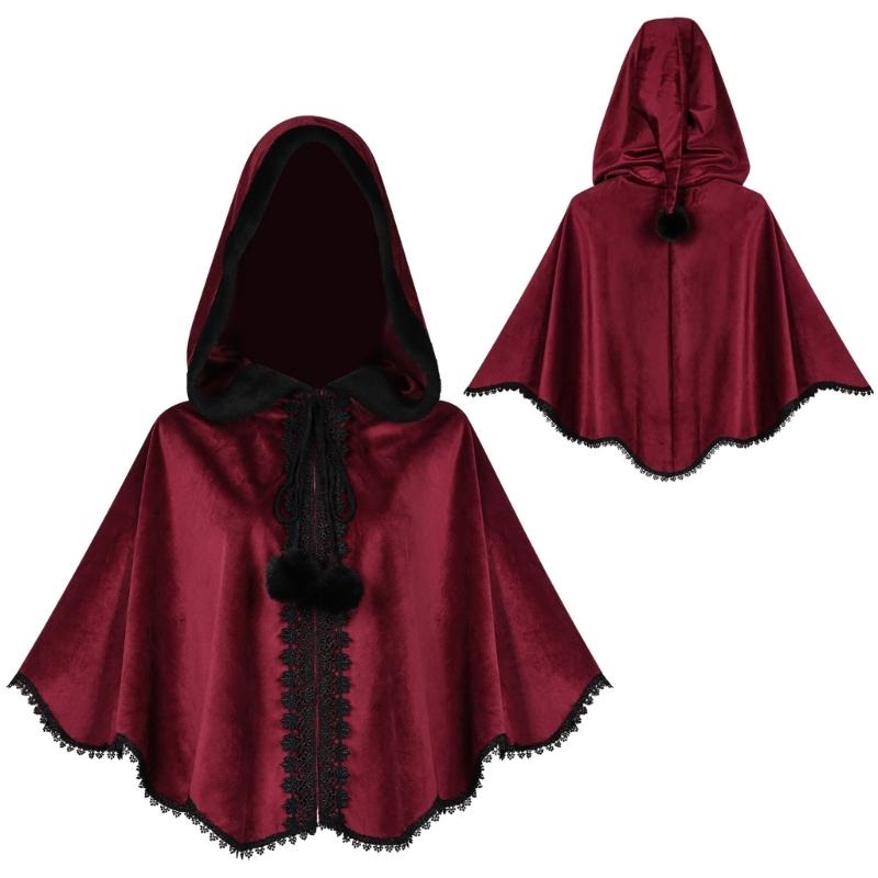Kid Adult Medieval Cape Renaissances Costume Velvet Cape Wrap Short Thin Cloak for LARP Halloween Cosplay Party