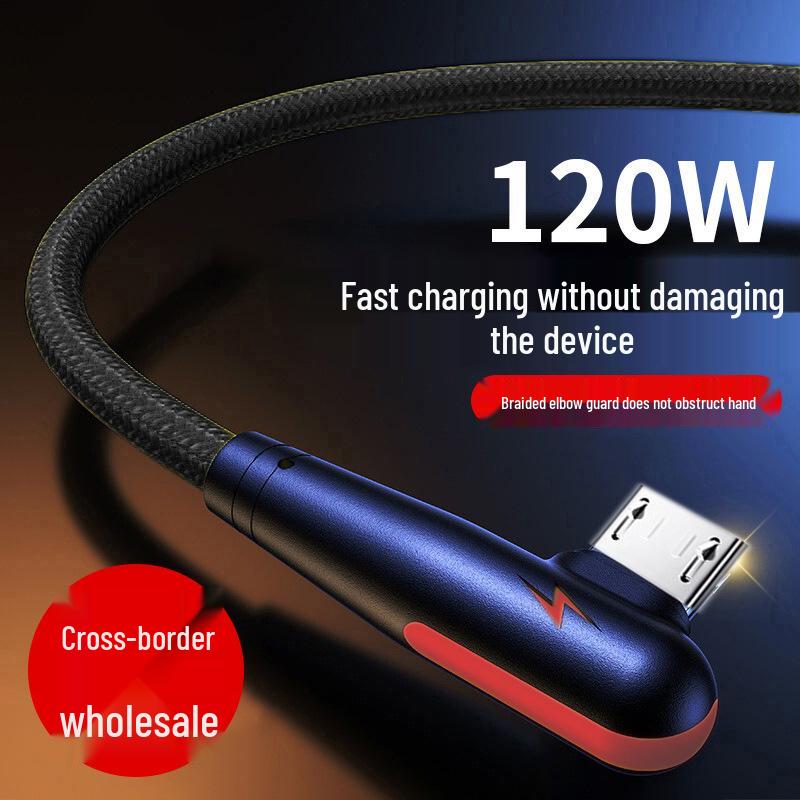 120W Fast Charging Elbow Data Cable for Android - Compatible with Huawei, Vivo, Oppo, Meizu with 6A Flash Charge