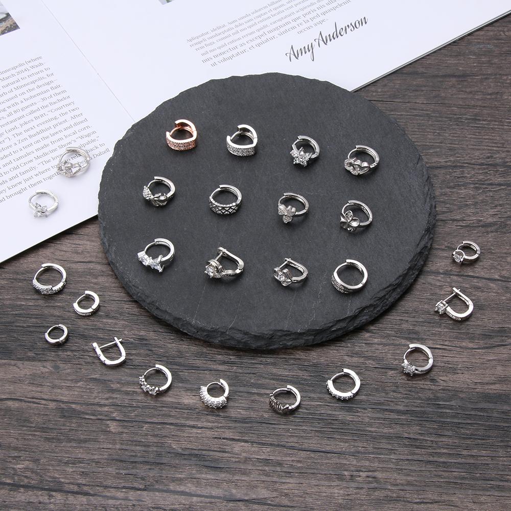 

Jewelry Silver Color Women Female Crystal Zircon Earrings Huggie Hoop Ear Stud Ear Cuff